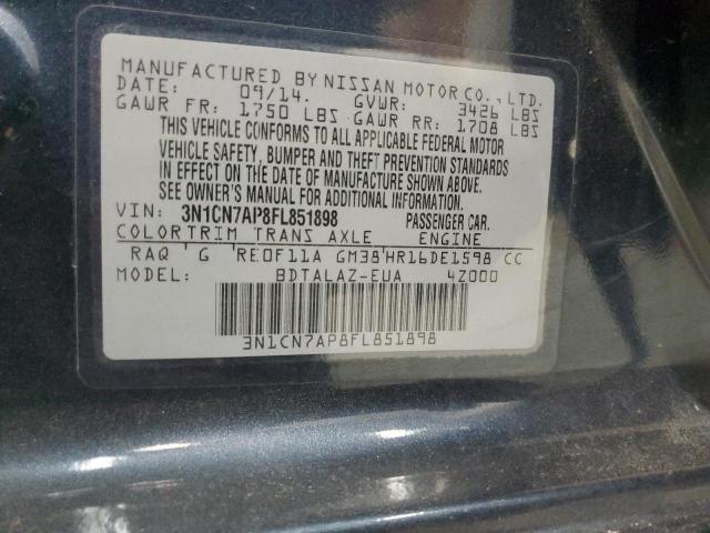 Photo 10 from auction – 2015 NISSAN VERSA S with VIN 3N1CN7AP8FL851898