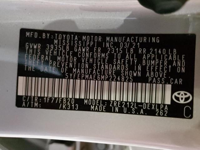 Photo 10 from auction – 2021 TOYOTA COROLLA LE with VIN 5YFEPMAE6MP224825