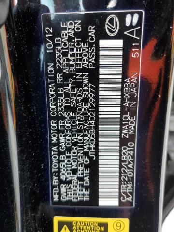 Photo 10 from auction – 2013 LEXUS CT 200 with VIN JTHKD5BH4D2129977