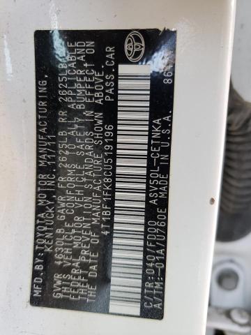 Photo 10 from auction – 2012 TOYOTA CAMRY BASE with VIN 4T1BF1FK8CU519196