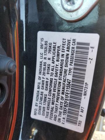Photo 10 from auction – 2015 HONDA CIVIC LX with VIN 19XFB2F51FE115547