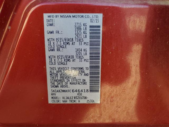Photo 10 from auction – 2015 NISSAN PATHFINDER with VIN 5N1AR2MNXFC646418