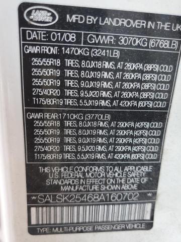 Photo 10 from auction – 2008 LAND ROVER RANGE ROVE with VIN SALSK25468A160702
