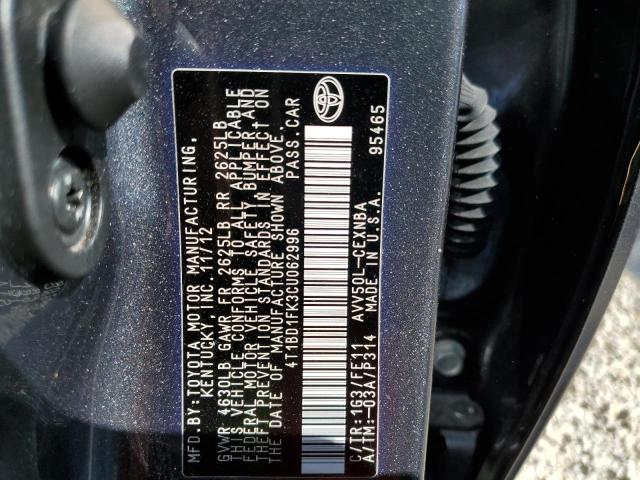 Photo 10 from auction – 2012 TOYOTA CAMRY HYBR with VIN 4T1BD1FK3CU062996