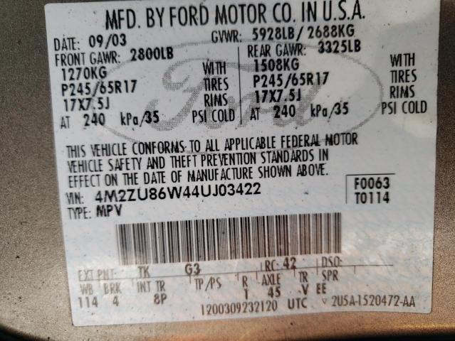Photo 10 from auction – 2004 MERCURY MOUNTAINEE with VIN 4M2ZU86W44UJ03422