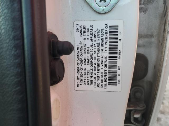 Zdjęcie 10 z aukcji – 2012 HONDA CIVIC EX z VIN 2HGFB2F81CH574315