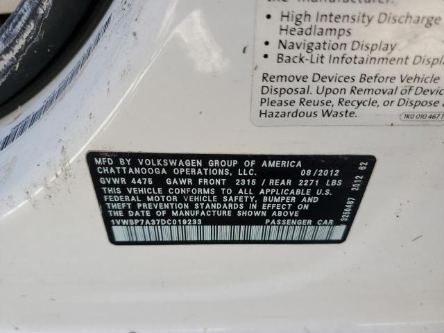 Photo 10 from auction – 2013 VOLKSWAGEN PASSAT SE with VIN 1VWBP7A37DC019233