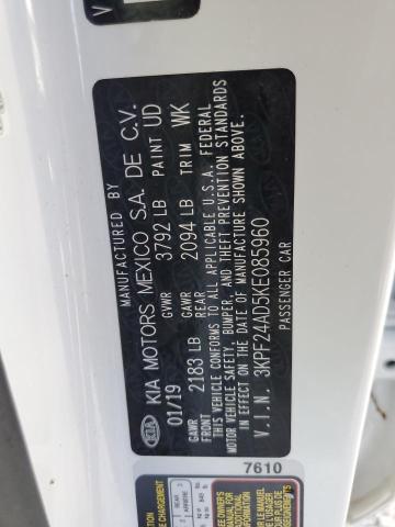 Photo 10 from auction – 2019 KIA FORTE FE with VIN 3KPF24AD5KE085960
