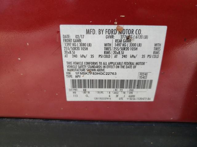 Photo 10 from auction – 2017 FORD EXPLORER L with VIN 1FM5K7F83HGC22763
