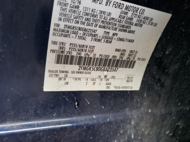 Photo 10 from auction – 2016 FORD FLEX SEL with VIN 2FMGK5C80GBA23547