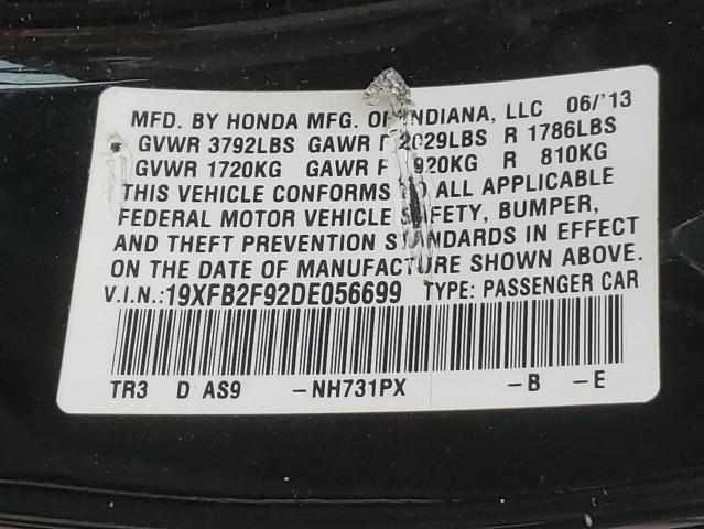 Photo 10 from auction – 2013 HONDA CIVIC EXL with VIN 19XFB2F92DE056699