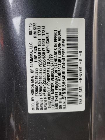 Photo 10 from auction – 2016 HONDA ODYSSEY EX with VIN 5FNRL5H64GB001460