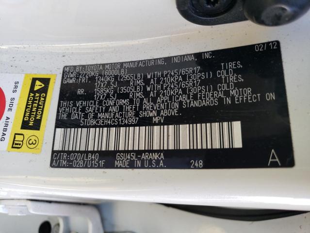 Photo 10 from auction – 2012 TOYOTA HIGHLANDER with VIN 5TDBK3EH4CS134997
