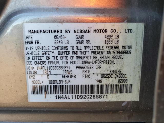 Photo 10 from auction – 2002 NISSAN ALTIMA BAS with VIN 1N4AL11D92C288871