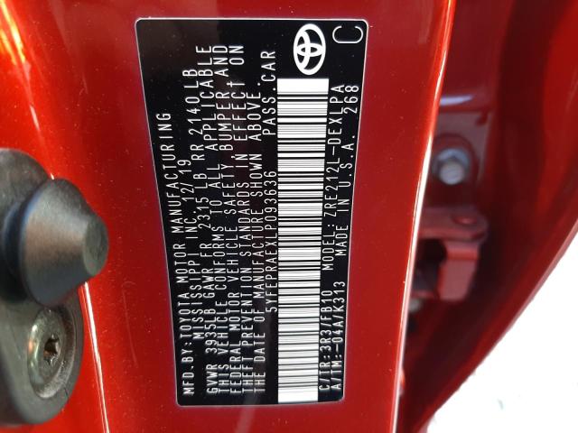 Photo 10 from auction – 2020 TOYOTA COROLLA LE with VIN 5YFEPRAEXLP093636