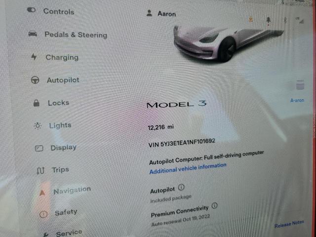 Photo 8 from auction – 2022 TESLA MODEL 3 with VIN 5YJ3E1EA1NF101692
