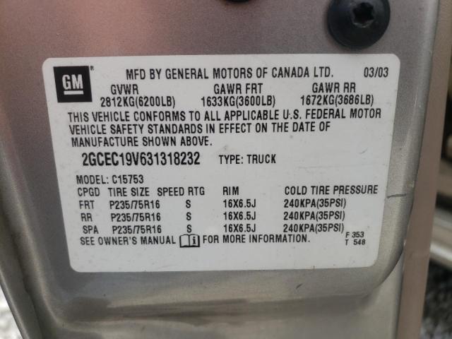 Photo 10 from auction – 2003 CHEVROLET SILVERADO with VIN 2GCEC19V631318232