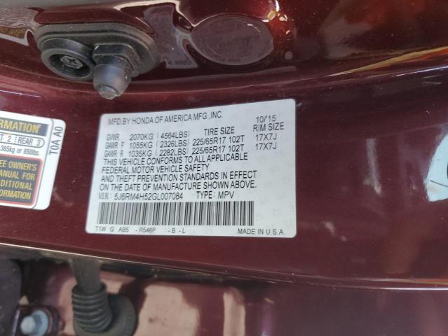 Photo 10 from auction – 2016 HONDA CR-V EX with VIN 5J6RM4H52GL007084