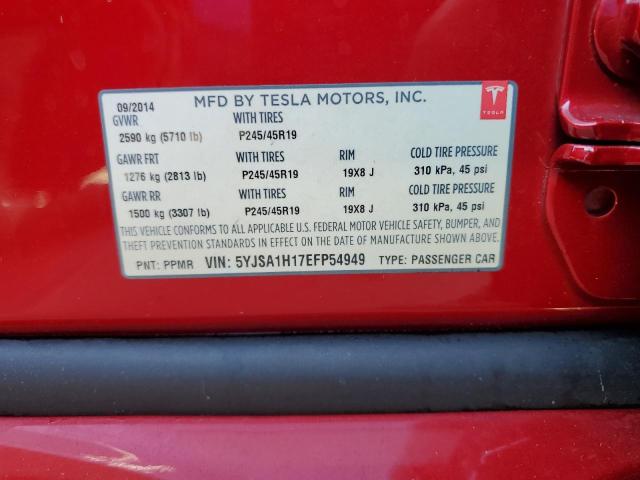 Photo 10 from auction – 2014 TESLA MODEL S with VIN 5YJSA1H17EFP54949