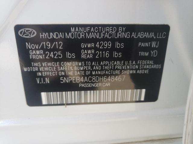 Photo 10 from auction – 2013 HYUNDAI SONATA GLS with VIN 5NPEB4AC8DH648467