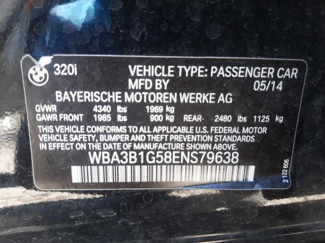 Photo 10 from auction – 2014 BMW 320 I with VIN WBA3B1G58ENS79638