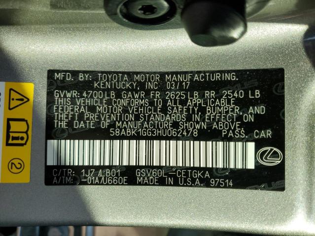 Photo 10 from auction – 2017 LEXUS ES 350 with VIN 58ABK1GG3HU062478