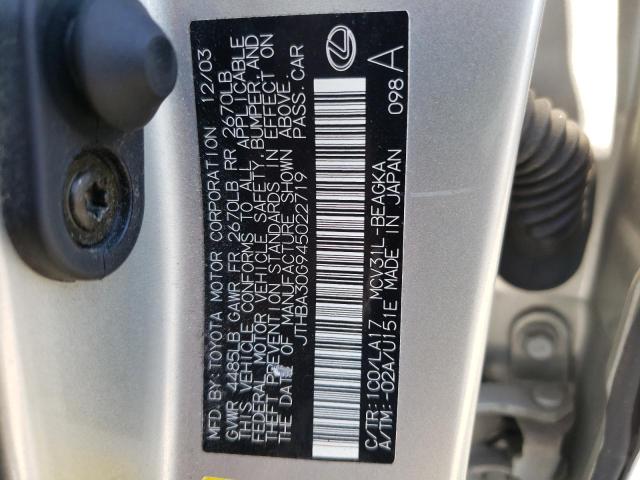 Photo 10 from auction – 2004 LEXUS ES 330 with VIN JTHBA30G945022719