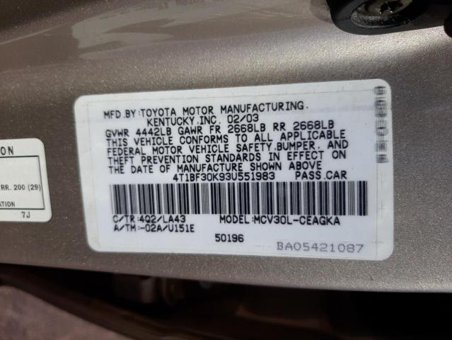Photo 10 from auction – 2003 TOYOTA CAMRY LE with VIN 4T1BF30K93U551983