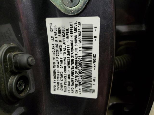 Photo 10 from auction – 2014 HONDA CIVIC EX with VIN 19XFB2F80EE000981