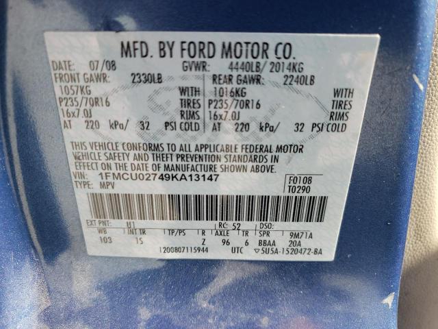 Photo 10 from auction – 2009 FORD ESCAPE XLS with VIN 1FMCU02749KA13147