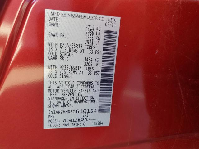 Photo 10 from auction – 2014 NISSAN PATHFINDER with VIN 5N1AR2MN0EC610154