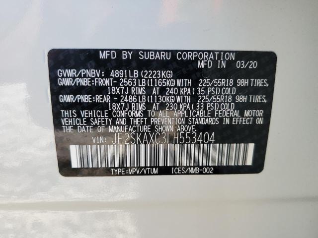 Photo 10 from auction – 2020 SUBARU FORESTER T with VIN JF2SKAXC3LH553404