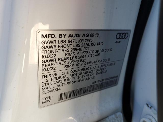 Photo 10 from auction – 2019 AUDI Q8 PREMIUM with VIN WA1BVAF12KD039565