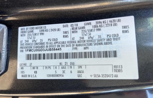 Photo 10 from auction – 2018 FORD ESCAPE SE with VIN 1FMCU0GD3JUB58445