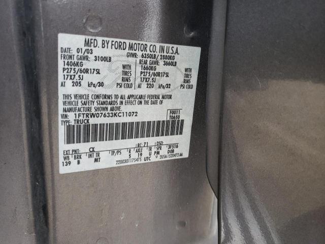Photo 10 from auction – 2003 FORD F150 SUPER with VIN 1FTRW07633KC11072