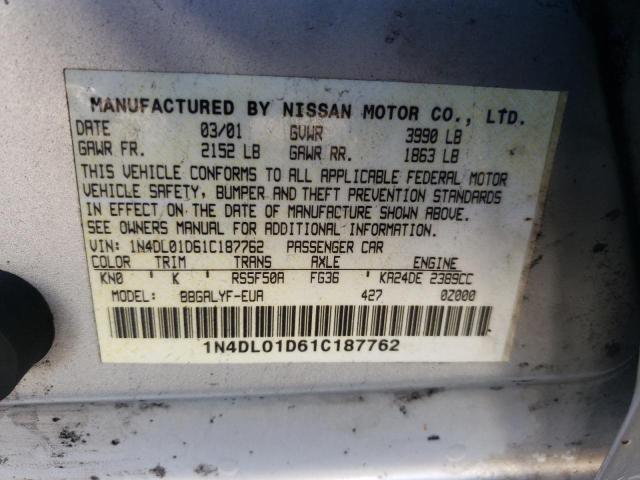 Photo 10 from auction – 2001 NISSAN ALTIMA XE with VIN 1N4DL01D61C187762