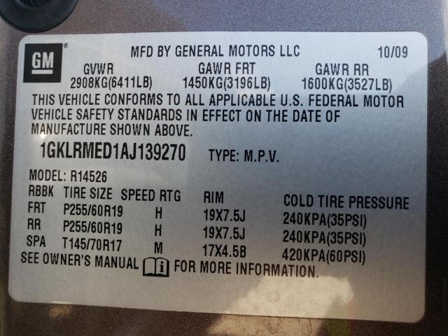 Photo 10 from auction – 2010 GMC ACADIA SLT with VIN 1GKLRMED1AJ139270