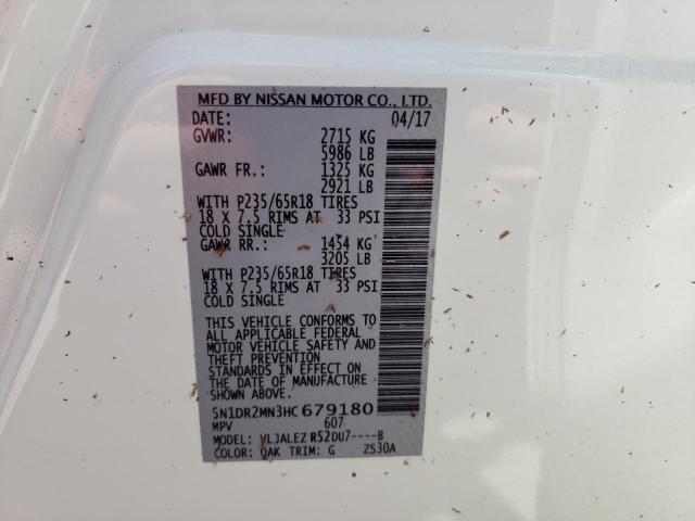 Photo 10 from auction – 2017 NISSAN PATHFINDER with VIN 5N1DR2MN3HC679180