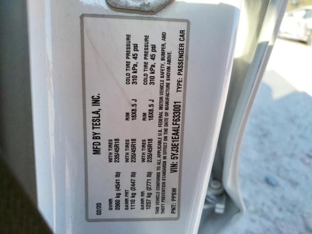 Photo 10 from auction – 2020 TESLA MODEL 3 with VIN 5YJ3E1EA4LF633001