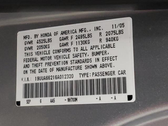 Photo 10 from auction – 2006 ACURA 3.2TL with VIN 19UUA66216A012320