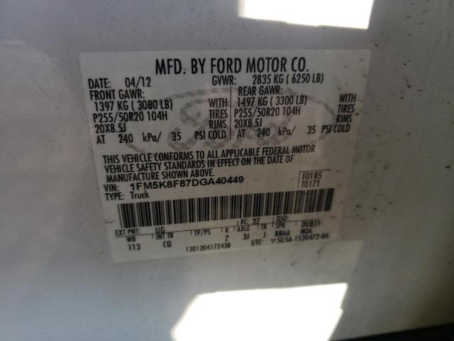 Photo 10 from auction – 2013 FORD EXPLORER L with VIN 1FM5K8F87DGA40449