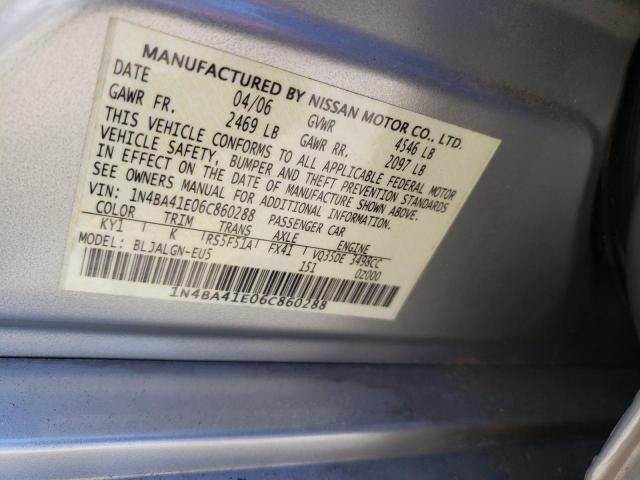 Photo 10 from auction – 2006 NISSAN MAXIMA SE with VIN 1N4BA41E06C860288