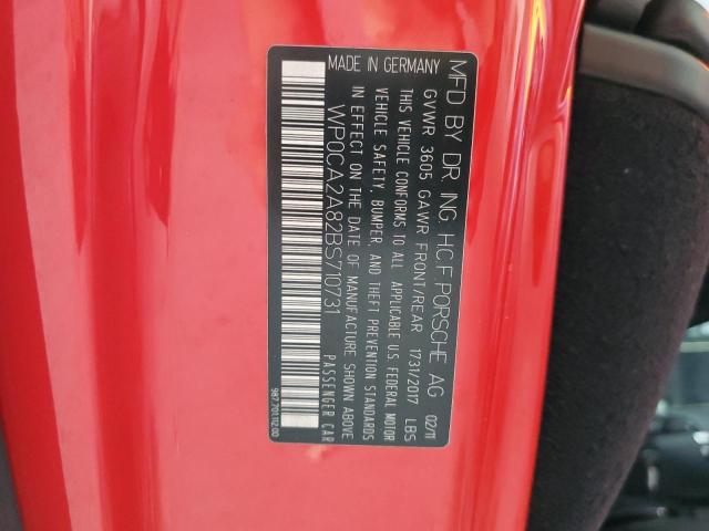 Photo 10 from auction – 2011 PORSCHE BOXSTER with VIN WP0CA2A82BS710731