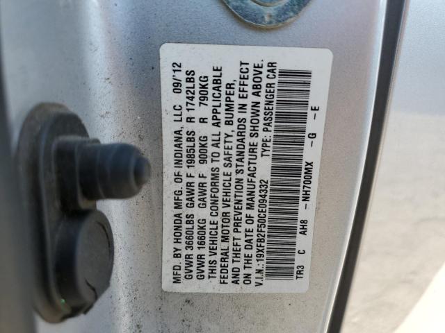 Photo 10 from auction – 2012 HONDA CIVIC LX with VIN 19XFB2F50CE094332