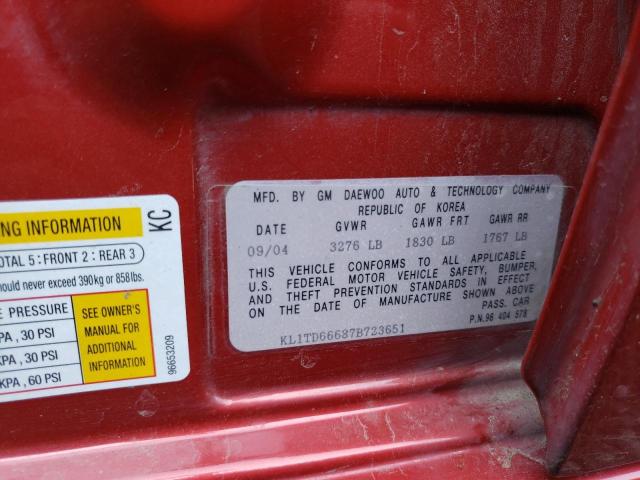 Photo 10 from auction – 2007 CHEVROLET AVEO BASE with VIN KL1TD66687B723651
