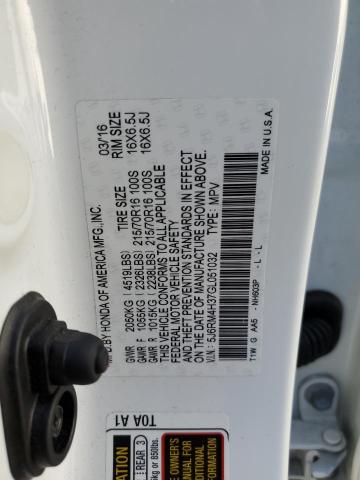 Photo 10 from auction – 2016 HONDA CR-V LX with VIN 5J6RM4H37GL051032