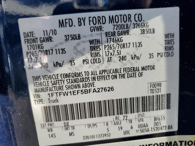 Photo 10 from auction – 2011 FORD F150 SUPER with VIN 1FTFW1EF5BFA27626