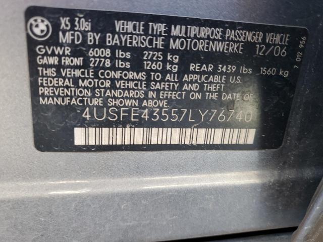 Photo 10 from auction – 2007 BMW X5 3.0I with VIN 4USFE43557LY76740
