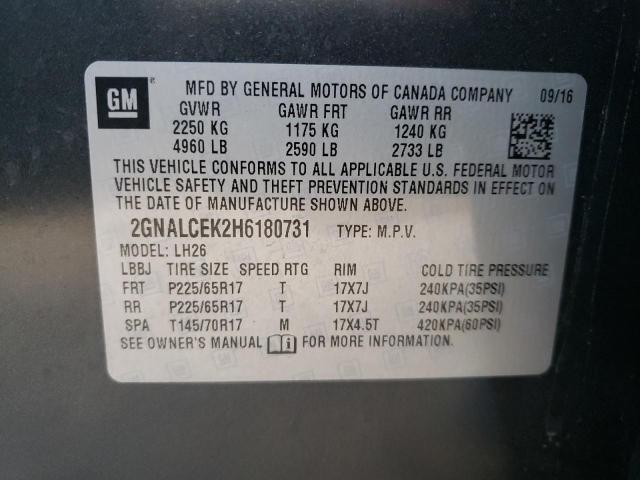 Photo 10 from auction – 2017 CHEVROLET EQUINOX LT with VIN 2GNALCEK2H6180731