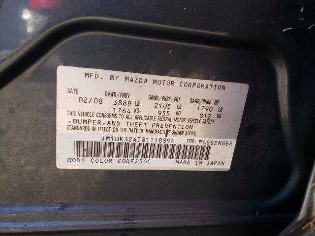 Photo 10 from auction – 2008 MAZDA 3 S with VIN JM1BK324581118894